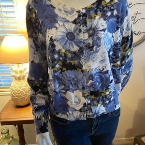 Floral Blue Cardigan Sweater